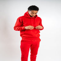 red joggers set 